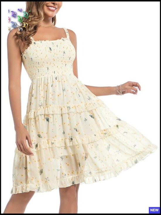 Other - Summer Floral Square Neck Swing Dress A-Line Beach Elegant Chic